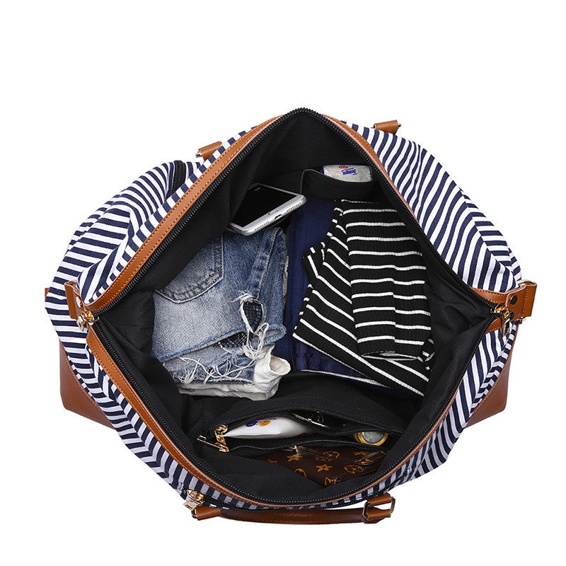 Gestreifte Canvas Messenger Reisetasche – (44L) Zeitlos Stilvoll & Geräumig