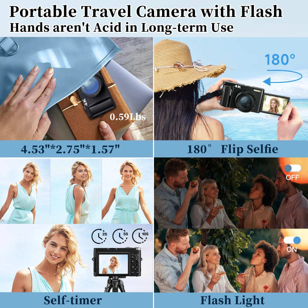 4K Vlogging Kamera 48MP – Autofokus Anti-Shake 180° Flip Screen Flash