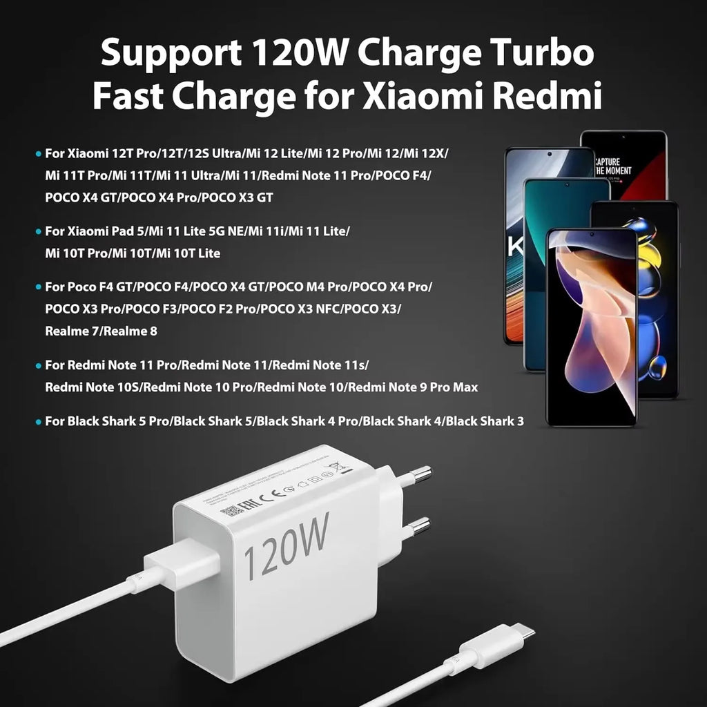 120W Xiaomi Schnellladegerät EU – 6A Turbo USB-C Kabel Redmi POCO