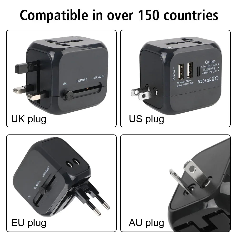 Premium Reiseadapter Universal – 2x USB & USB-C PD20W EU US UK AU 110-240V