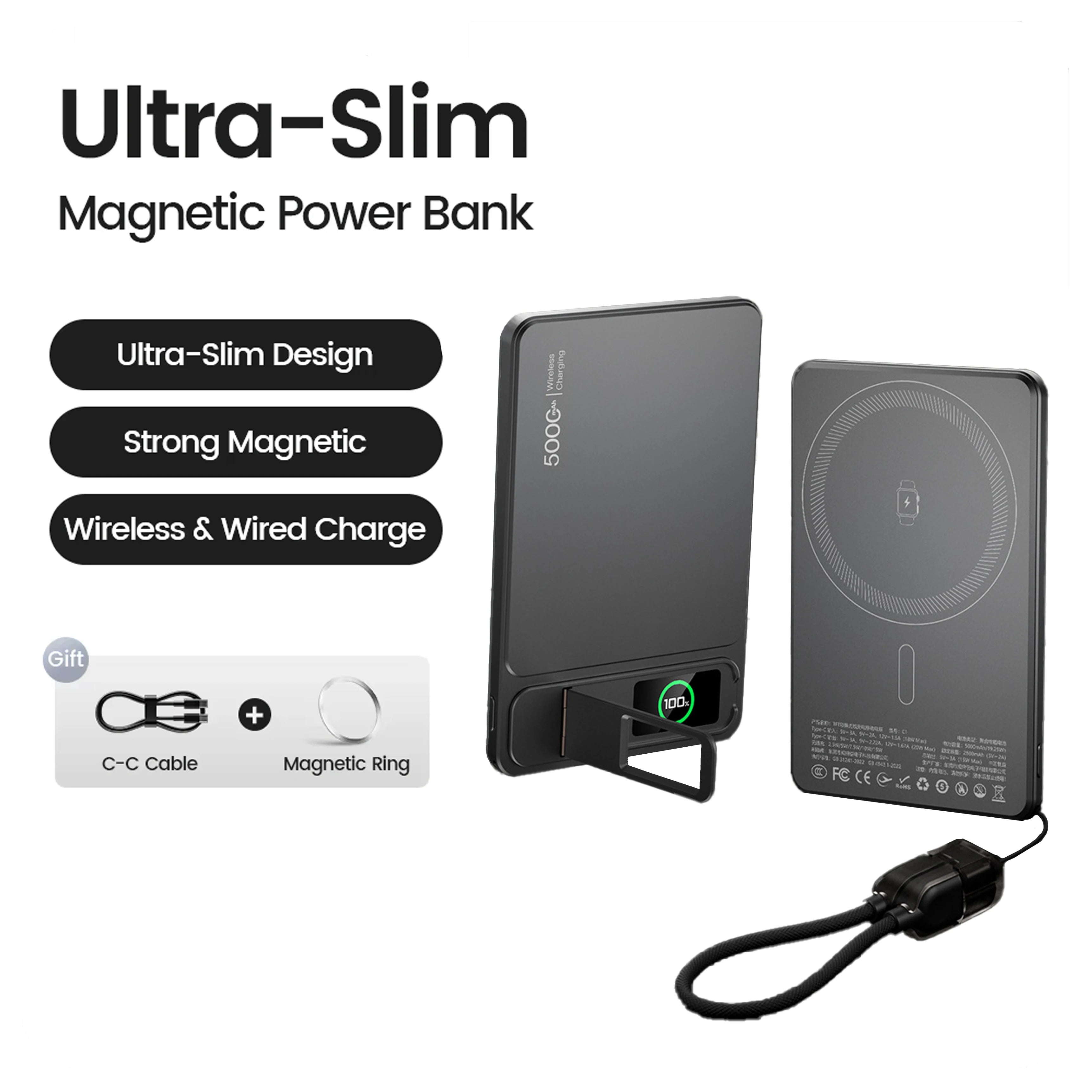 Premium Magnetische Wireless Powerbank (5000/10000mAh) – 20W Metall Two-way Schnellladung