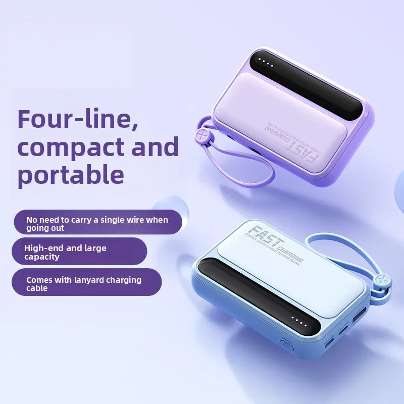 DIEZONG Powerbank 10000/20000mAh – 4 eingebaute Kabel 25W Schnellladung