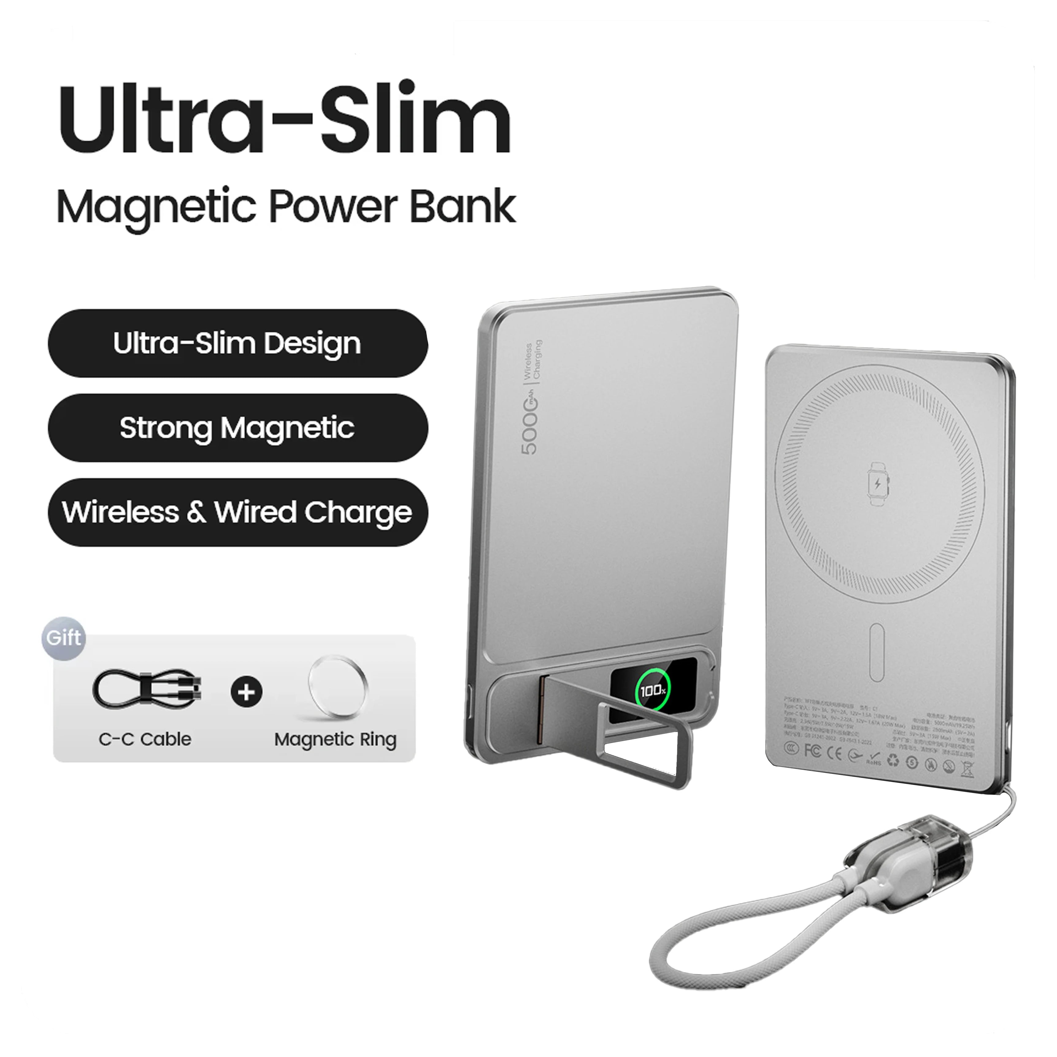 Premium Magnetische Wireless Powerbank (5000/10000mAh) – 20W Metall Two-way Schnellladung