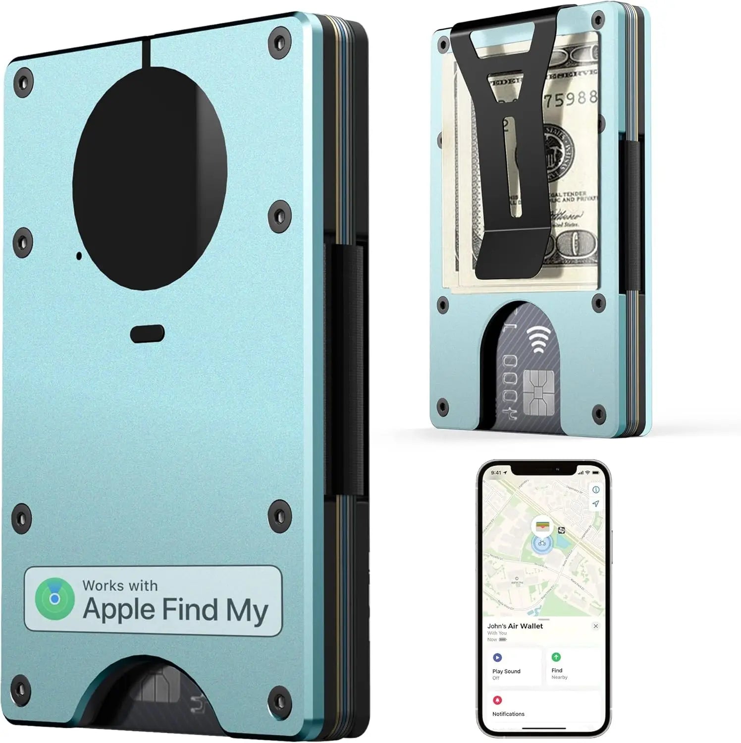 Smart Metal Wallet Find My – RFID Blocking 12 Karten 11 Farben iOS