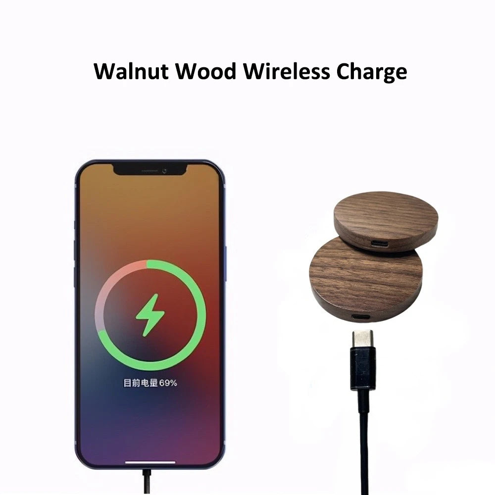 Walnussholz Wireless Charger – 10W/15W Slim Pad iPhone 8-17 Android Google Pixel