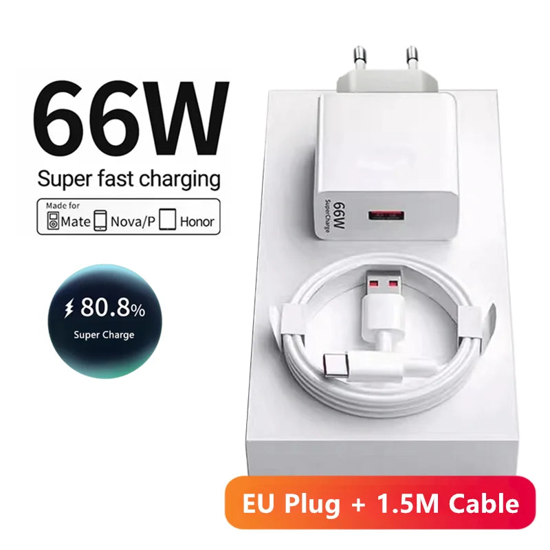 66W Huawei Schnellladegerät EU – 6A SuperCharge USB-C Kabel Honor Nova