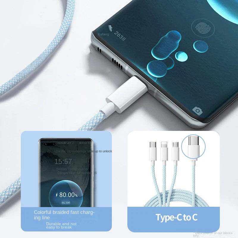 OIITH 3-in-1 Ladekabel 100W – Lightning USB-C Micro iPhone Samsung Google Pixel