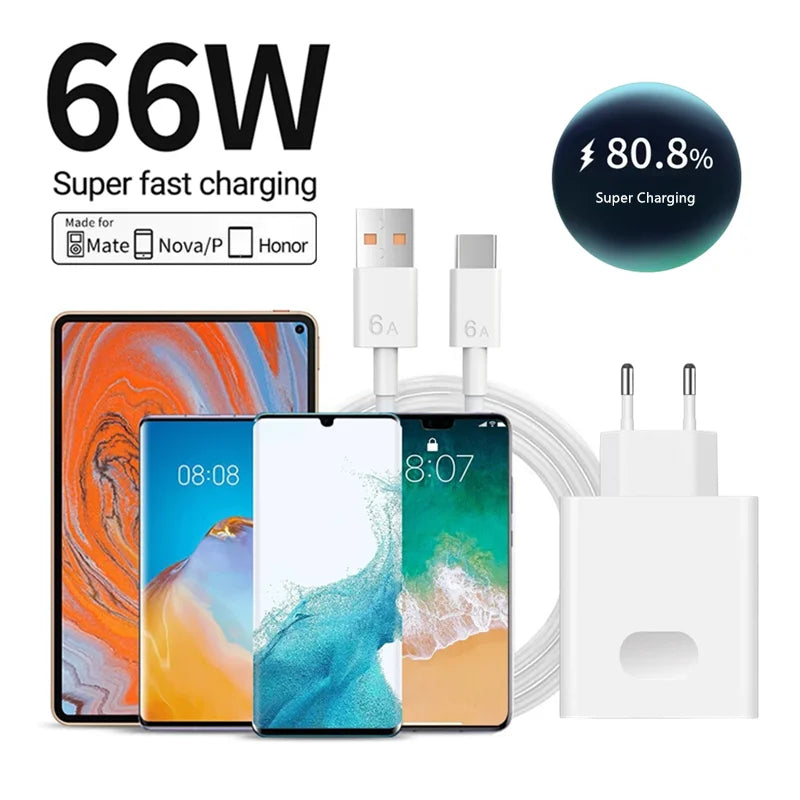 66W Huawei Schnellladegerät EU – 6A SuperCharge USB-C Kabel Honor Nova