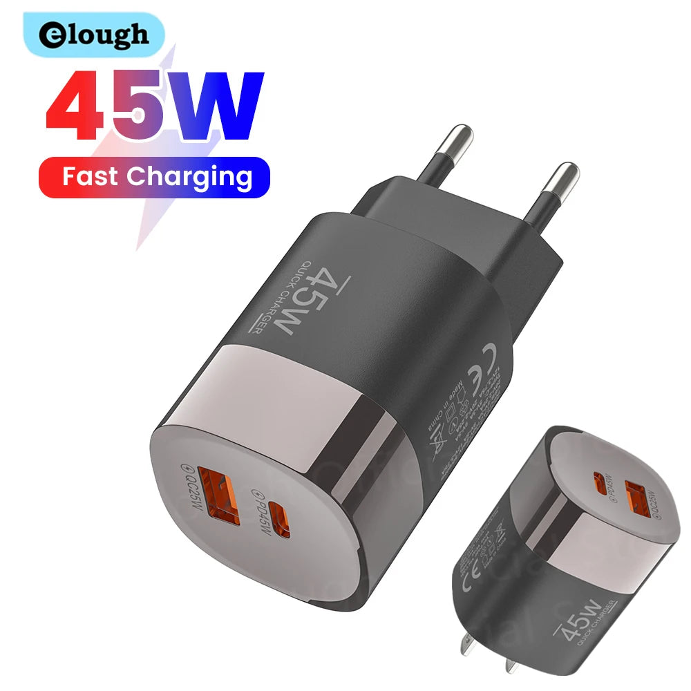 Elough 45W USB-C Schnellladegerät – Dual Port QC iPhone Huawei Realme