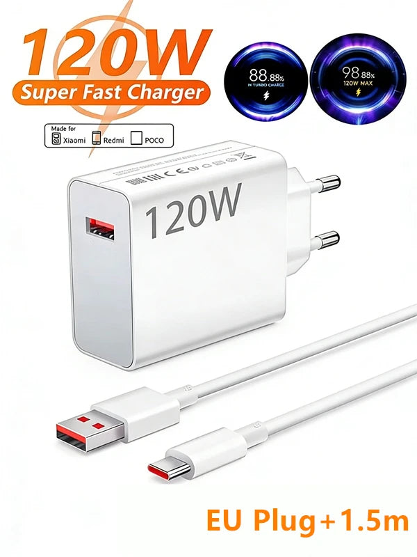 120W Xiaomi Schnellladegerät EU – 6A Turbo USB-C Kabel Redmi POCO