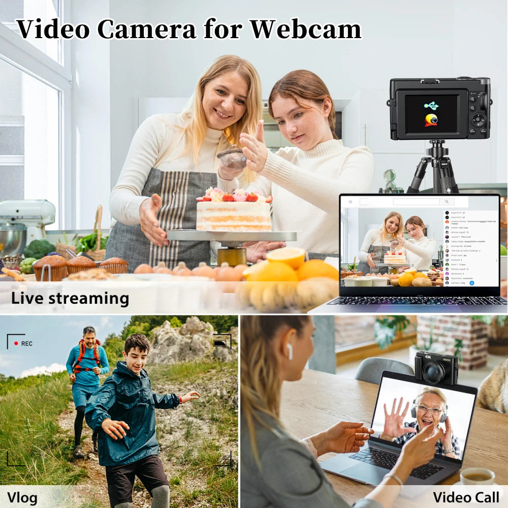 4K Vlogging Kamera 48MP – Autofokus Anti-Shake 180° Flip Screen Flash