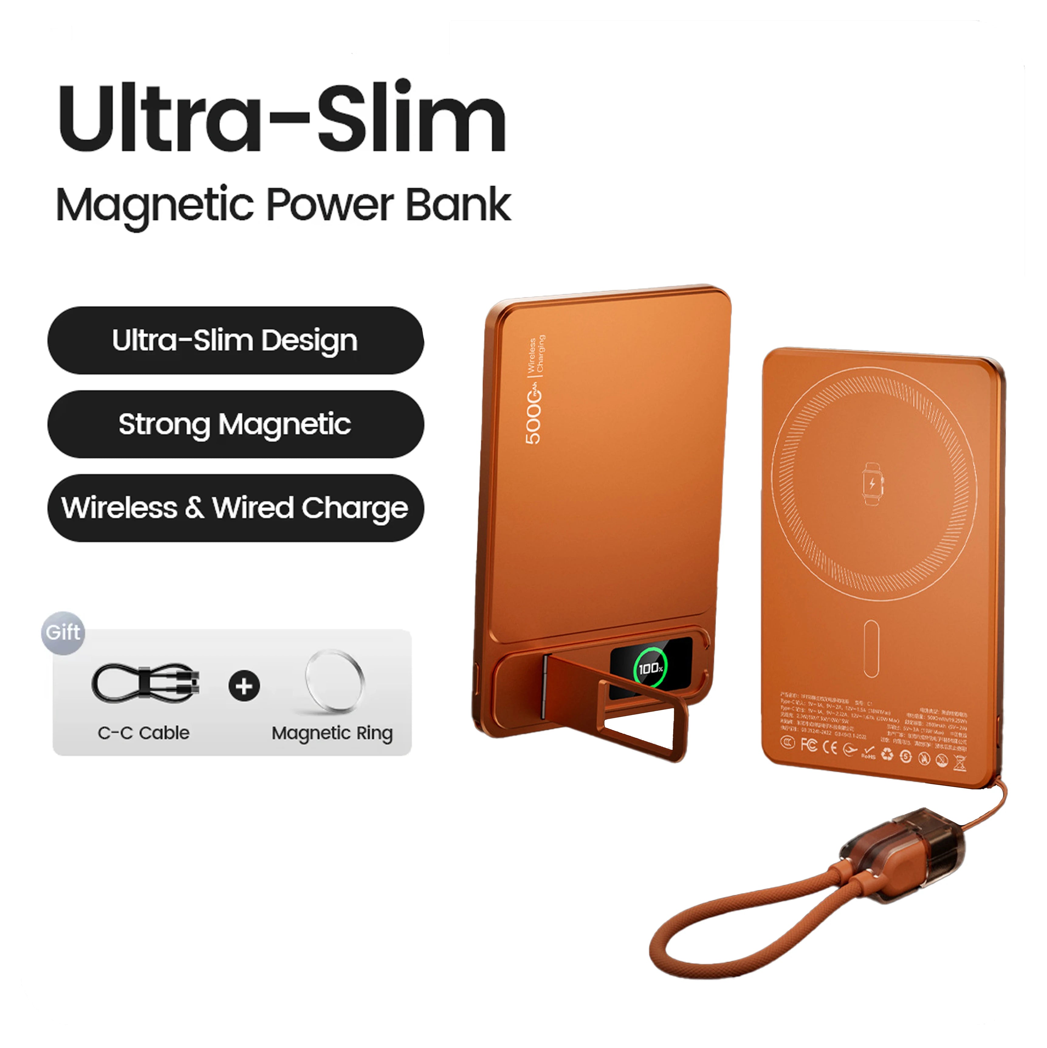 Premium Magnetische Wireless Powerbank (5000/10000mAh) – 20W Metall Two-way Schnellladung