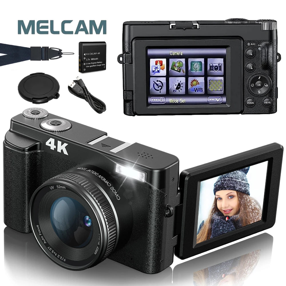 4K Vlogging Kamera 48MP – Autofokus Anti-Shake 180° Flip Screen Flash
